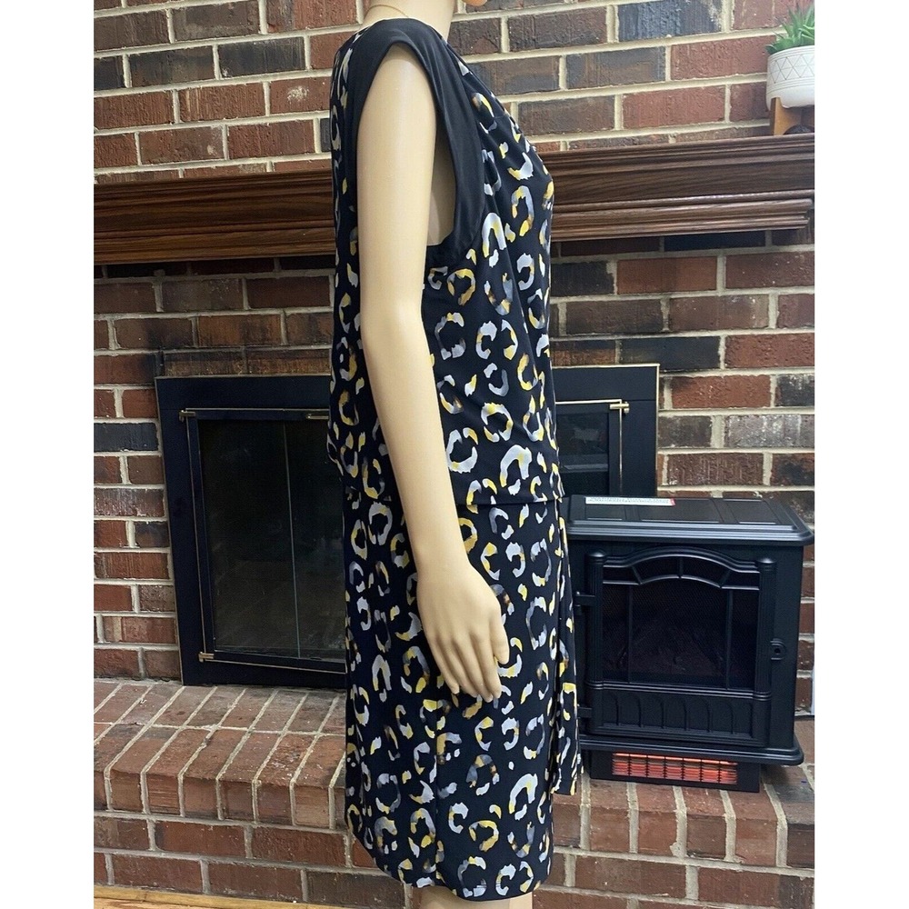 Nine West Black/Yellow Maize Combo Cowlneck Print Stretch Jersey Dress Size 10 - Picture 6 of 16